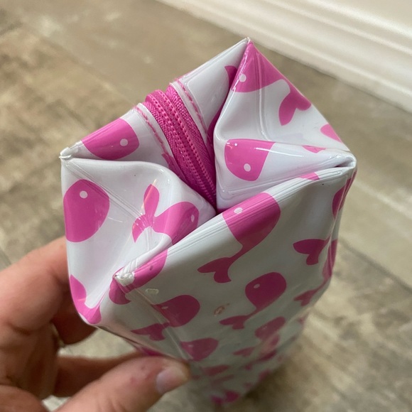 Pink and White Whale Printed Plastic Makeup Brush Cosmetic Bag Pencil Pouch - Picture 7 of 7